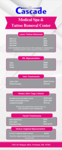 Cascade Medical Spa Pricing menu