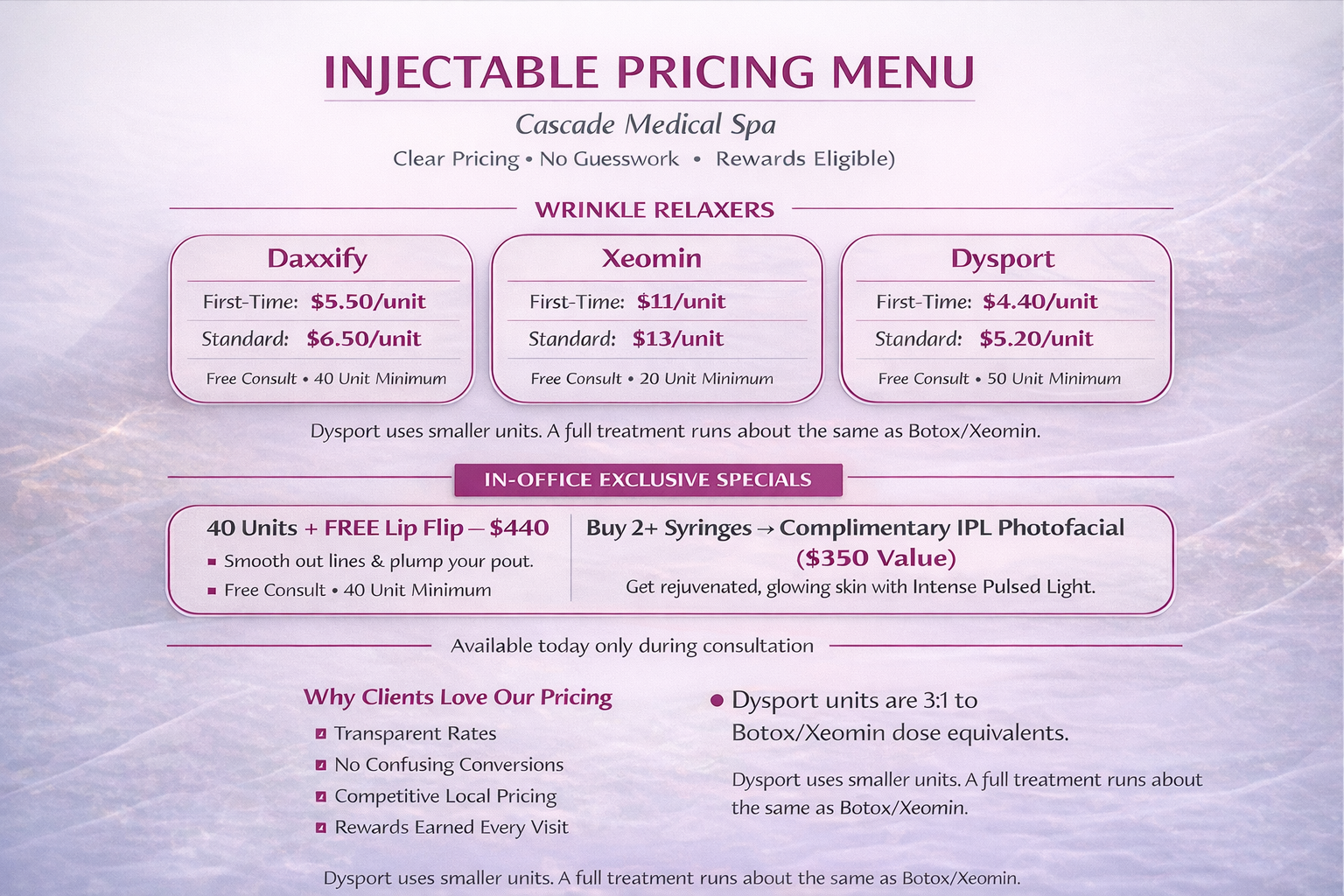 Injectable pricing menu portland image