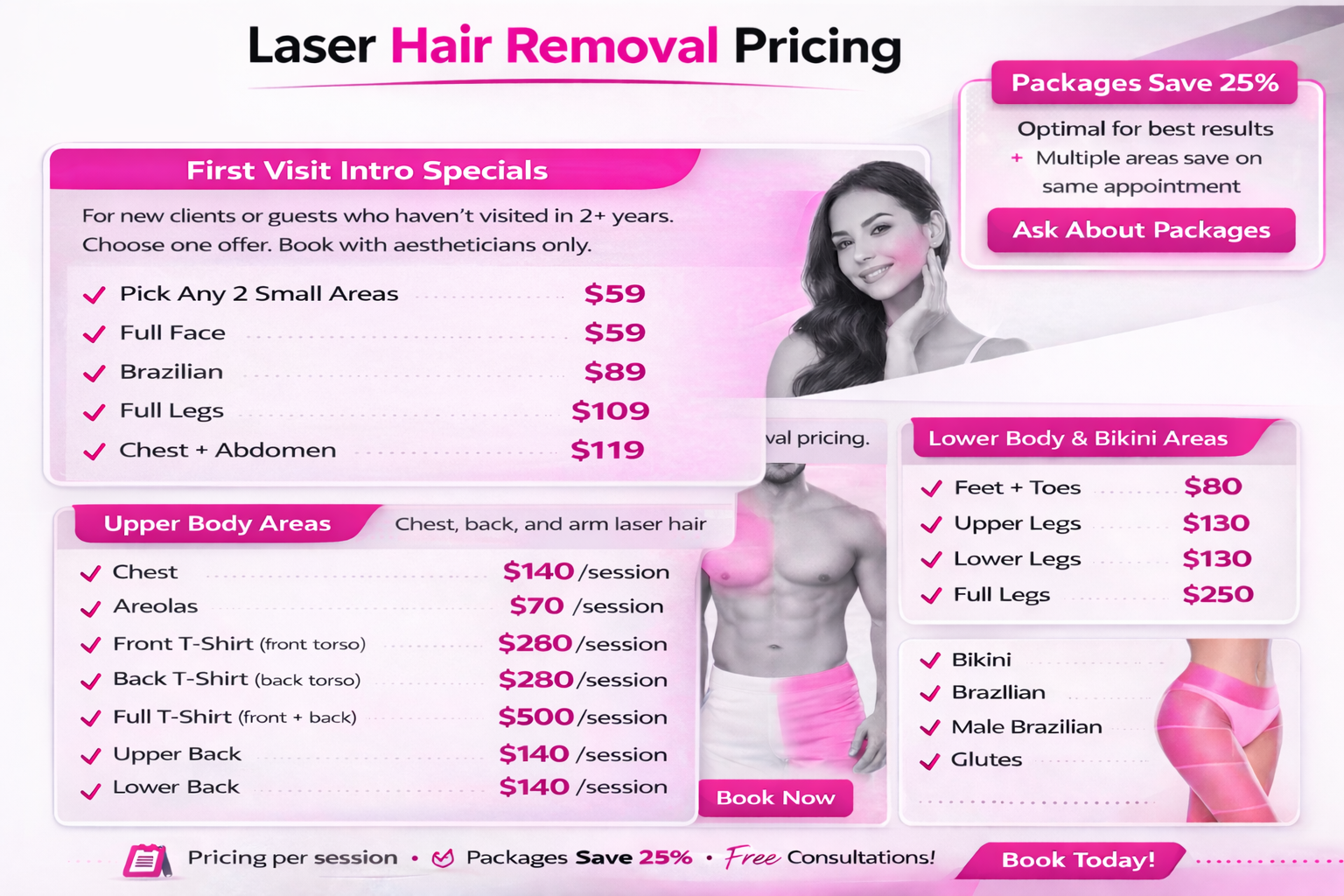 laser hair removal treatment pricing menu image