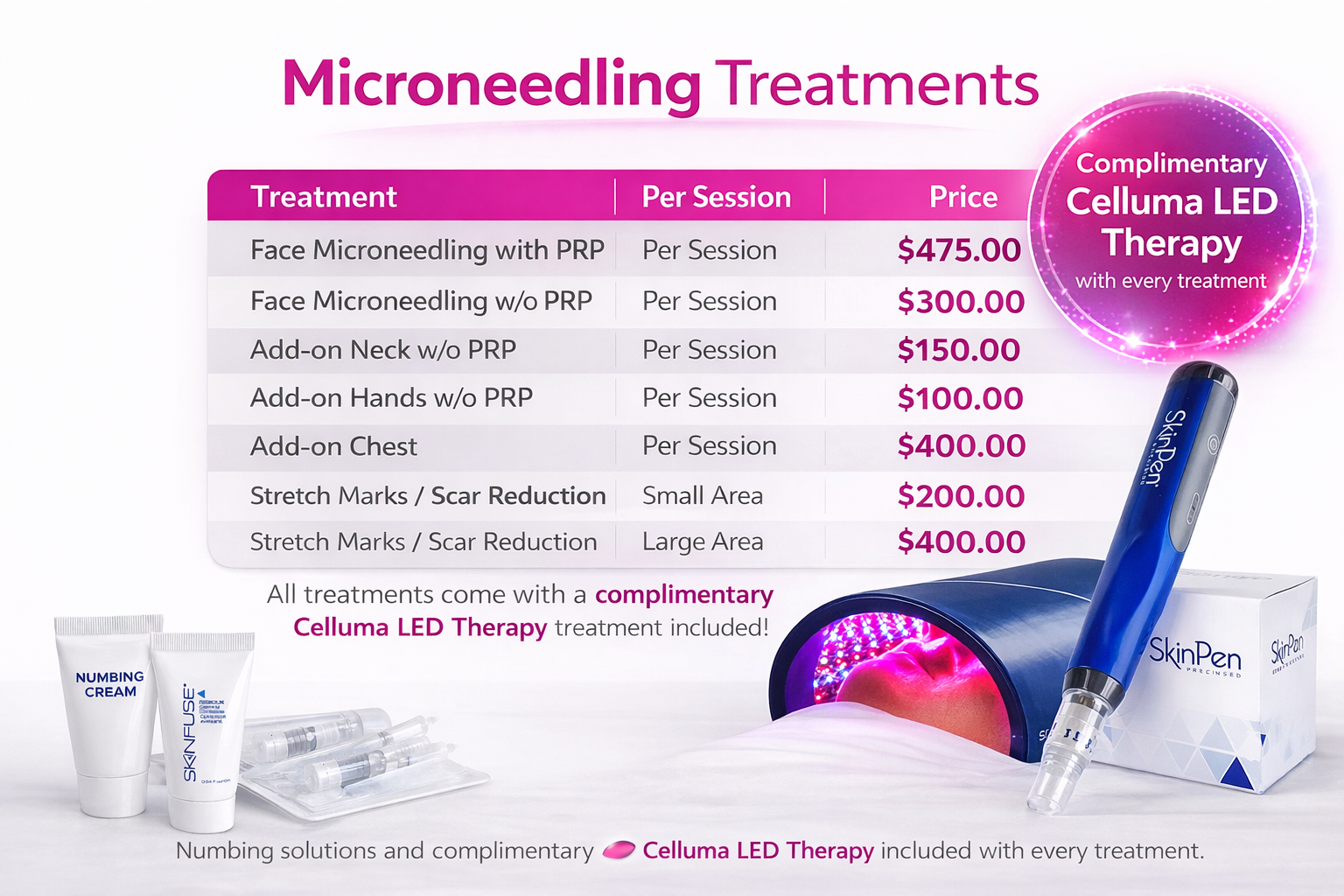 Microneedling pricing menu image