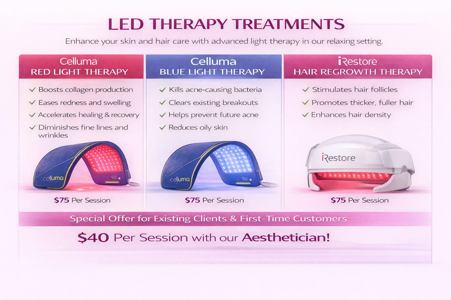 LED therapy and recovery treatment pricing overview